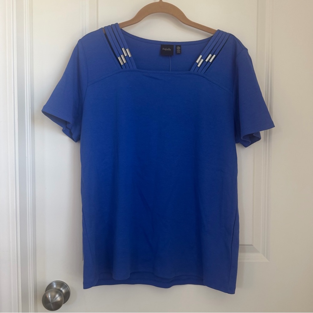 Rafaella Cobalt Short Sleeve Knit Top with Shoulder Trim